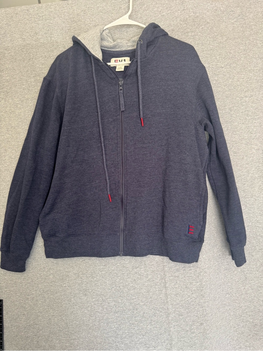 EV1 Women’s Large Dark Heather Navy Full-Zip Hoodie Sweater Fun Pop of Color